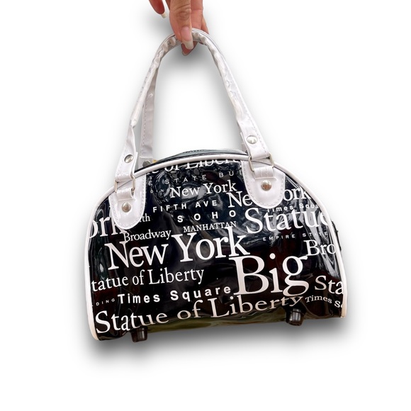 Vintage Y2K Mini Bowler Handbag Vinyl PVC Top Handle - Picture 3 of 4